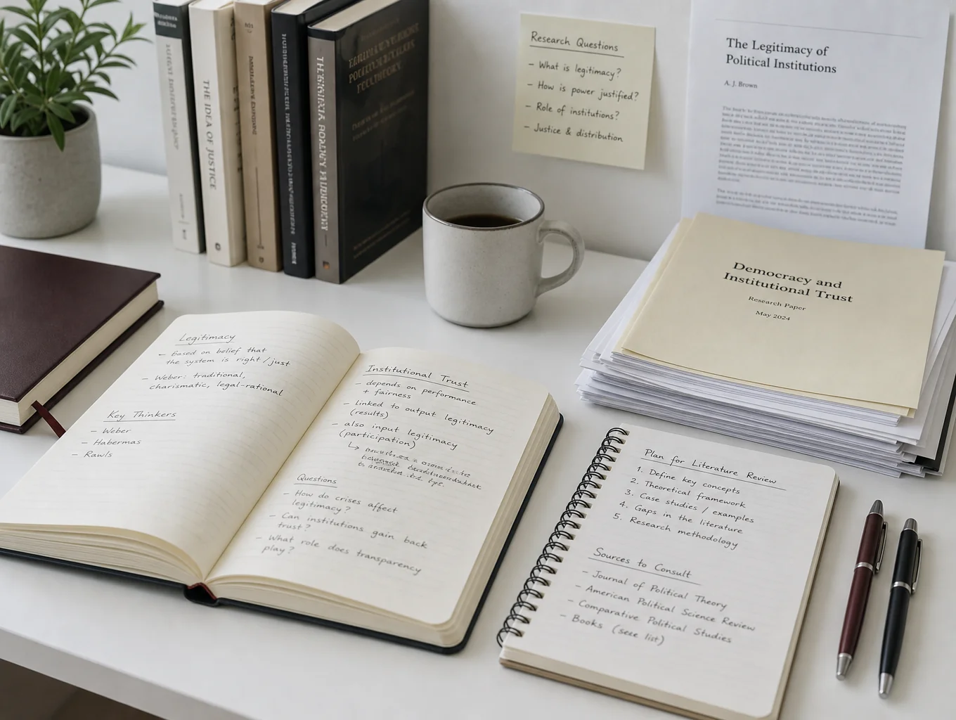 Research documents and medical journals on a desk